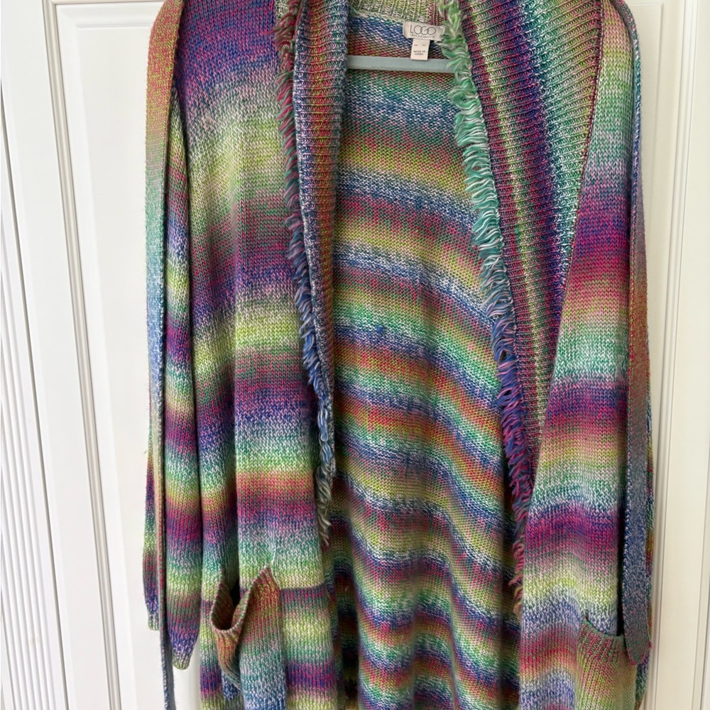 LOFT Red and Pink Gradient Cardigan Sweater